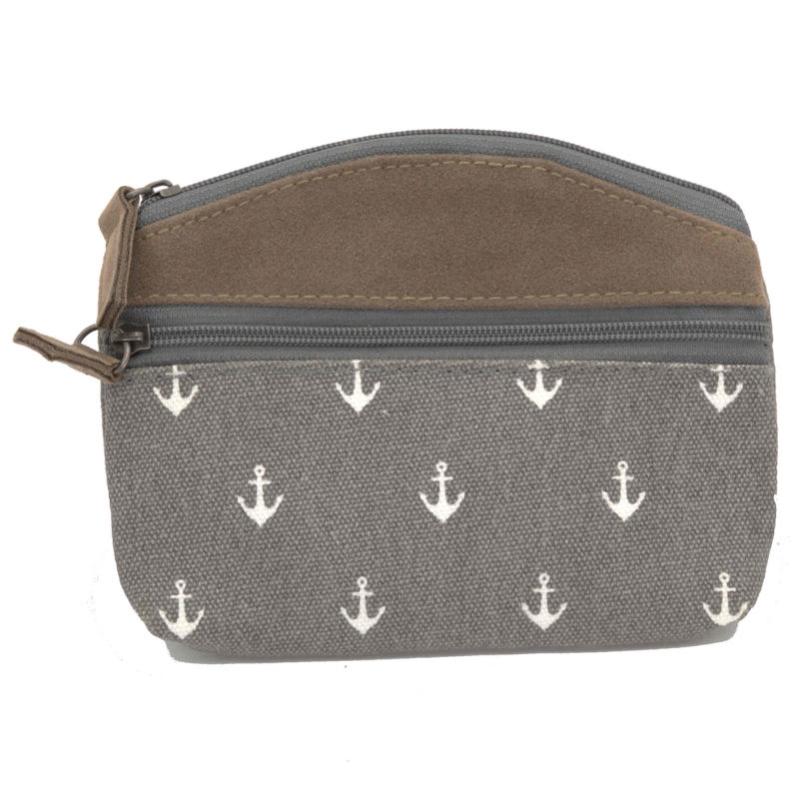 Handtasche Patchwork Kosmetiktasche Geldbörse Anker grau